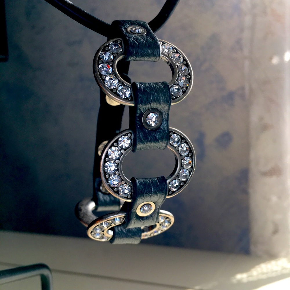 Beautiful Premier Jewelry pewter leather and Crystal bracelet